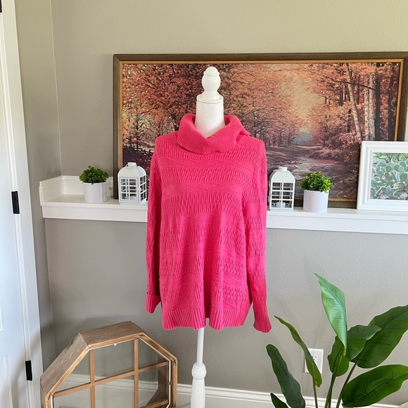 Vintage cowl turtle neck pink Barbie long sleeve chunky knit sweater tunic 8 - Picture 11 of 12